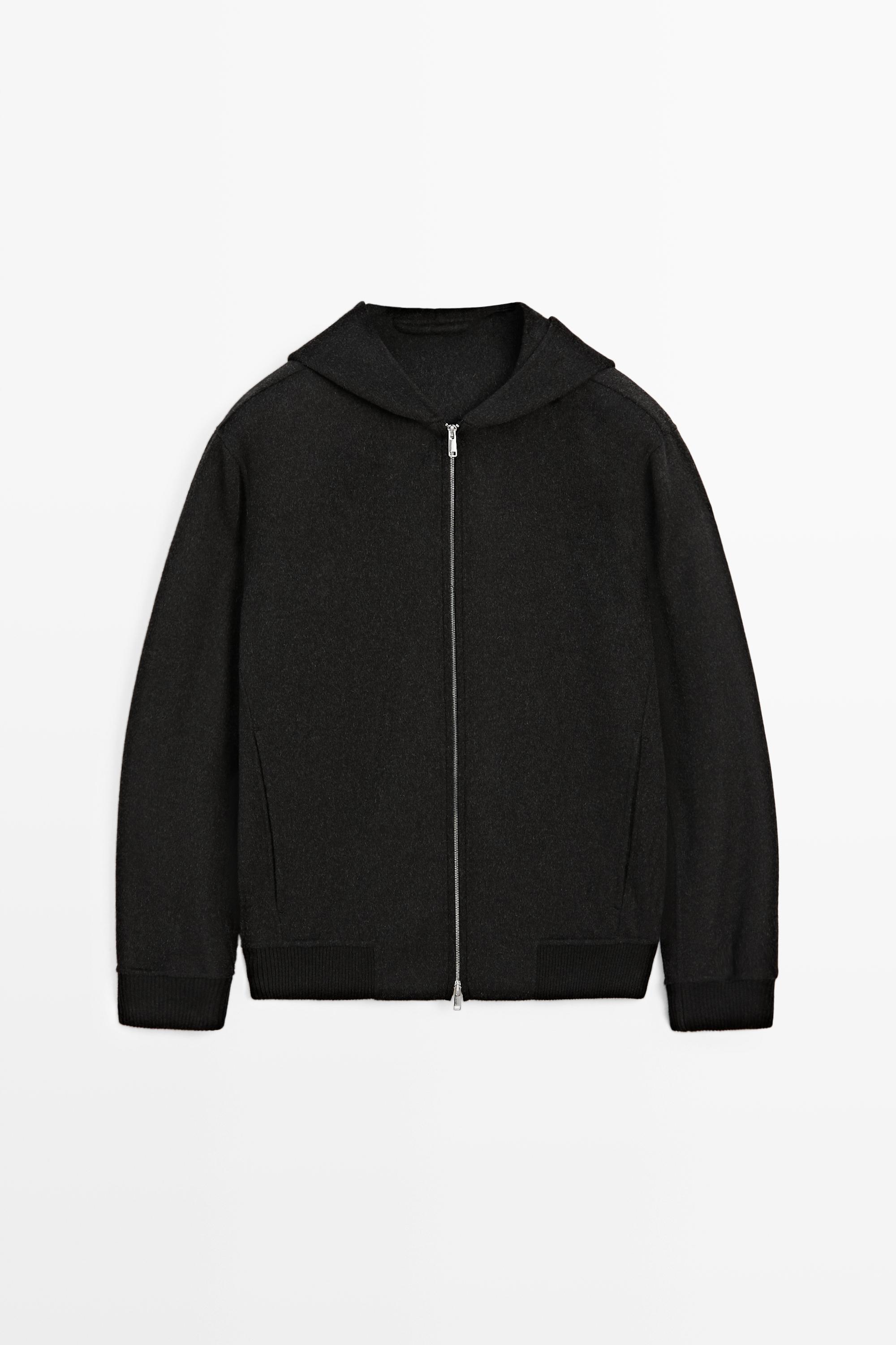 Wool blend double-knit hooded jacket